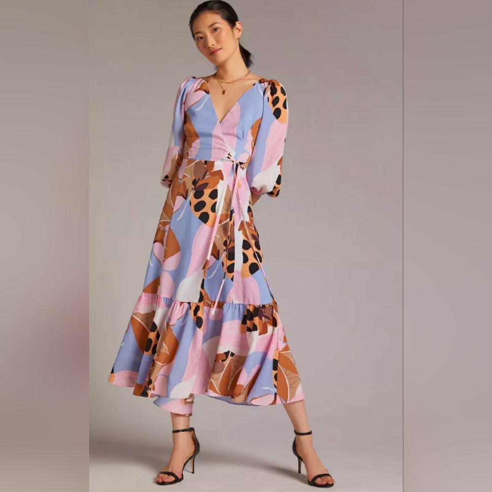 Hutch Vibrant Long Sleeve Dress in Blue, Pink, and Brown